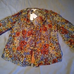 Velvet by Gram and Spencer floral sparkle 3/4 sleeve blouse multi color
